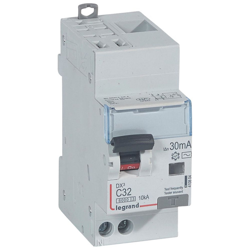 Legrand 410804 - Disjoncteur diff DX³ 6000 -auto/vis-U+N 230V~-32A-typeAC-30mA-courbe C - 2 mod
