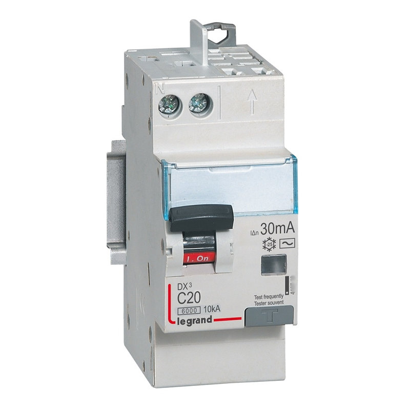Legrand 410806 - Disjoncteur diff DX³ 6000 -vis/auto-U+N 230V~-20A-typeAC-30mA-courbe C - 2 mod