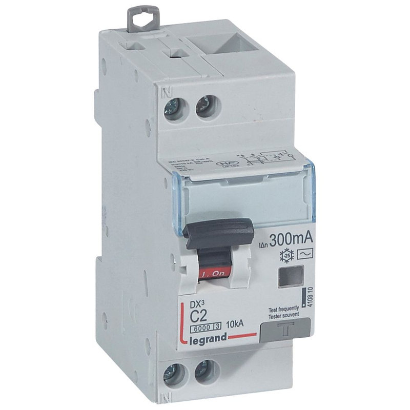 Legrand 410810 - disj. diff monobloc DX³6000 10kA arrivée haute/départ bas à vis 2A typeAC 300mA