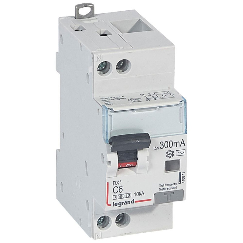 Legrand 410811 - disj. diff monobloc DX³6000 10kA arrivée haute/départ bas à vis 6A typeAC 300mA