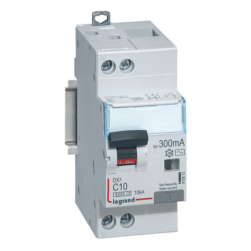 Legrand 410812 - Disj diff monobloc DX³6000 10kA arrivée haut/départ bas vis U+N 10A typeAC 300mA