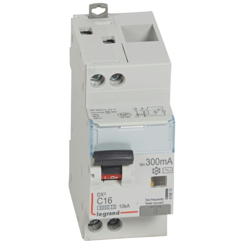 Legrand 410813 - Disj diff monobloc DX³6000 10kA arrivée haut/départ bas vis U+N 16A typeAC 300mA