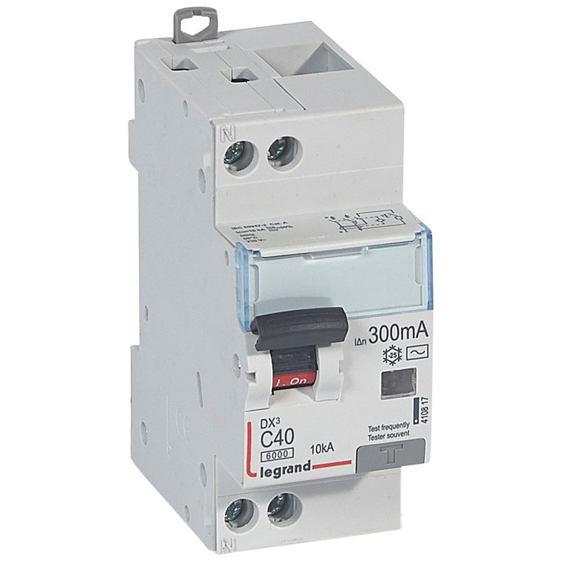 Legrand 410817 - Disj diff monobloc DX³6000 10kA arrivée haut/départ bas vis U+N 40A typeAC 300mA