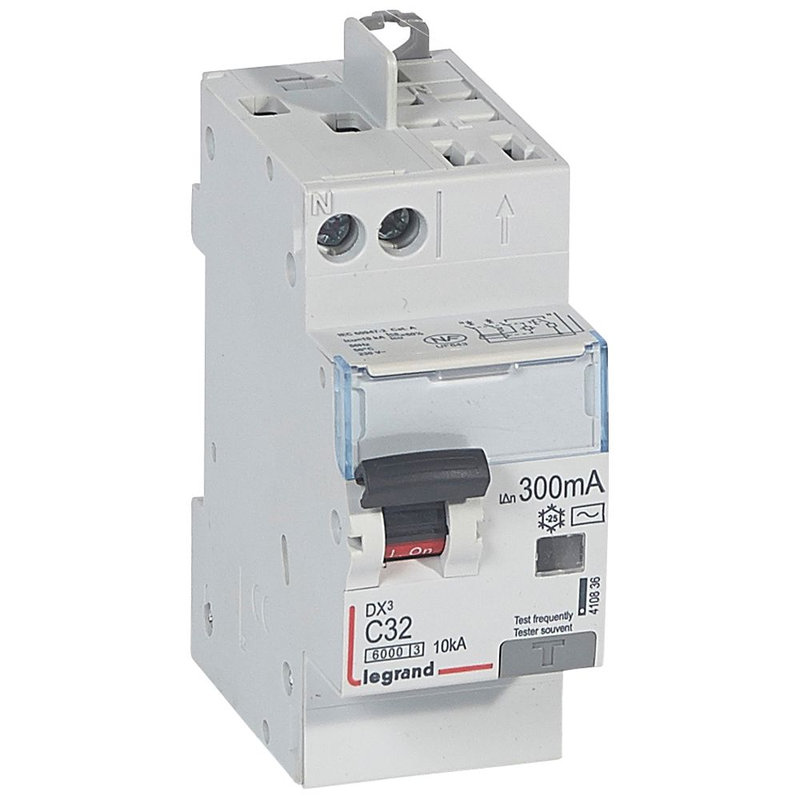 Legrand 410836 - Disjoncteur diff DX³ 6000 -vis/auto-U+N 230V~-32A-typeAC-300mA courbe C - 2M