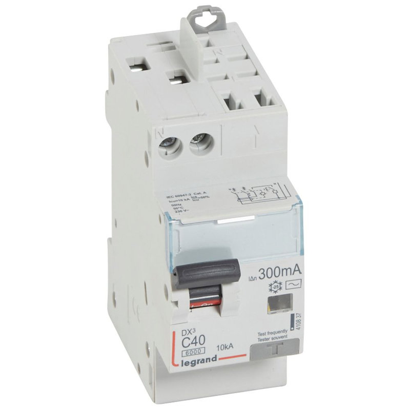 Legrand 410837 - Disjoncteur diff DX³ 6000 -vis/auto-U+N 230V~-40A-typeAC-300mA courbe C - 2M
