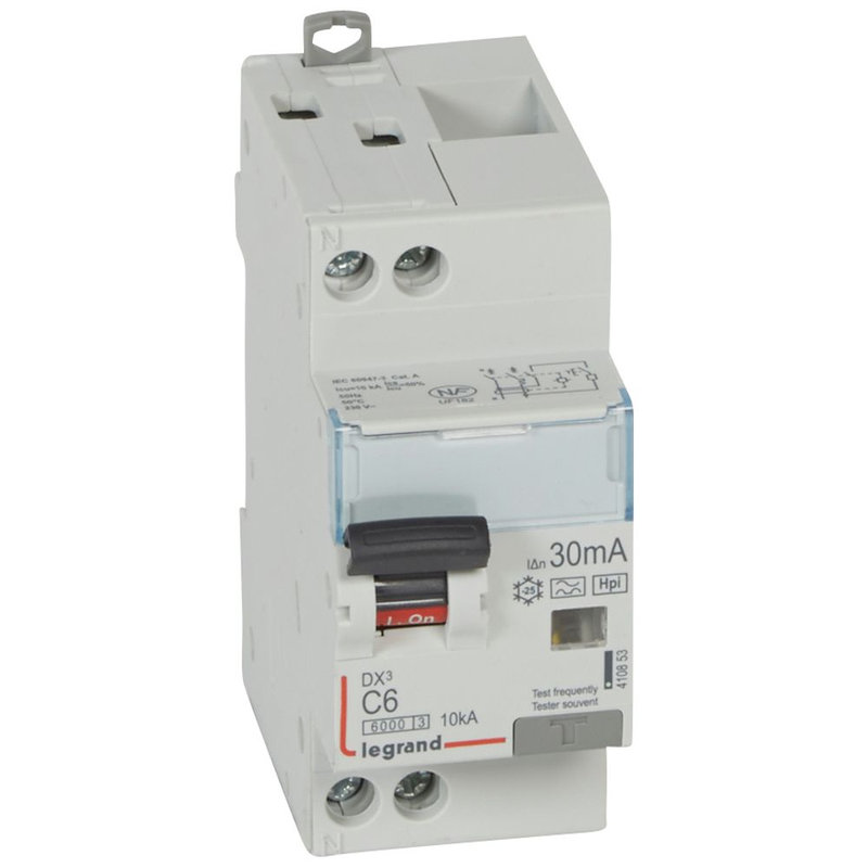Legrand 410853 - Disj. diff monobloc DX³6000 10kA arrivée haut/départ bas vis U+N 6A typeF 30mA