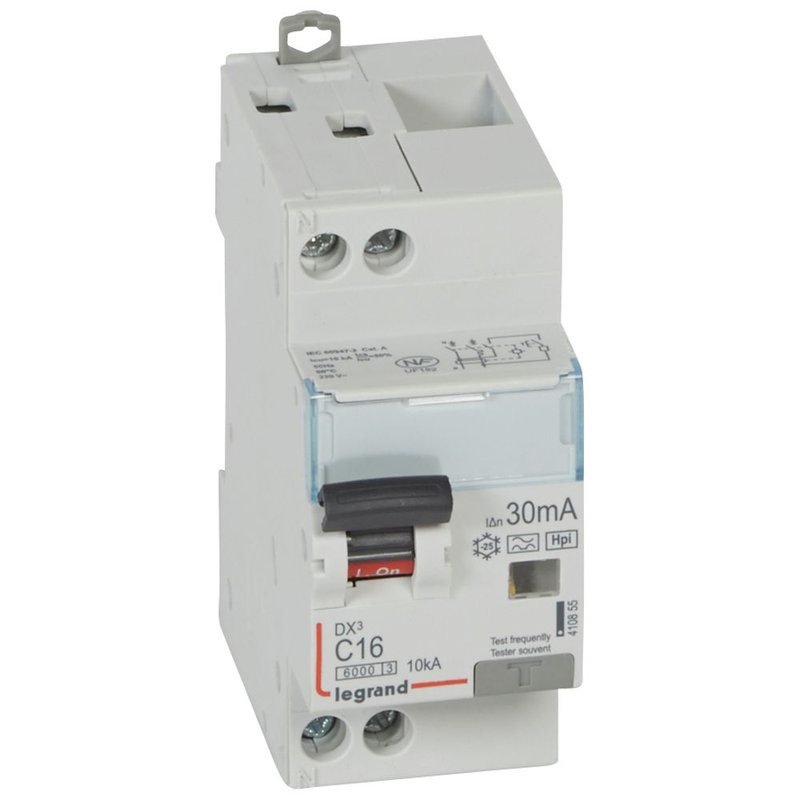 Legrand 410855 - Disj. diff monobloc DX³6000 10kA arrivée haut/départ bas vis U+N 16A typeF 30mA