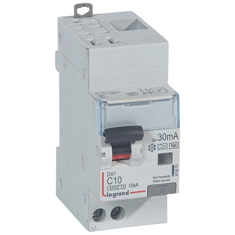 Legrand 410870 - Disjoncteur diff DX³ 6000 -auto/vis-U+N 230V~-10A -typeF-30mA-courbe C - 2M