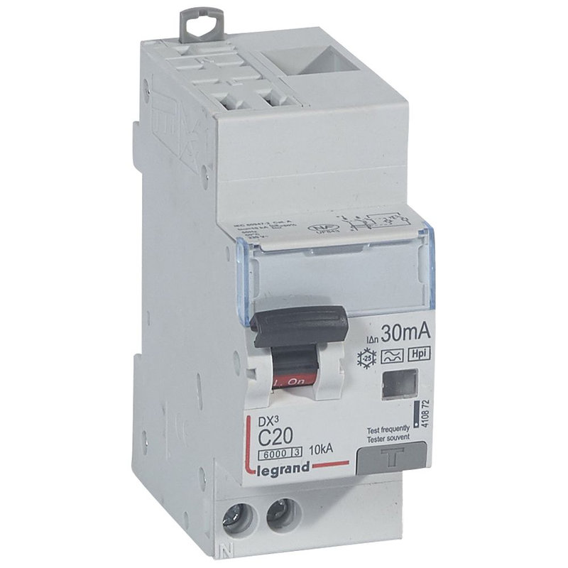 Legrand 410872 - Disjoncteur diff DX³ 6000 -auto/vis-U+N 230V~-20A -typeF-30mA-courbe C - 2M