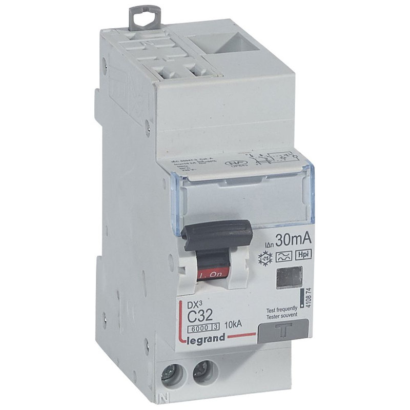 Legrand 410874 - Disjoncteur diff DX³ 6000 -auto/vis-U+N 230V~-32A -typeF-30mA-courbe C - 2M