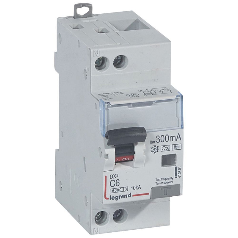 Legrand 410881 - Disj diff monobloc DX³6000 10kA arrivée haute/départ bas vis U+N 6A typeF 300mA