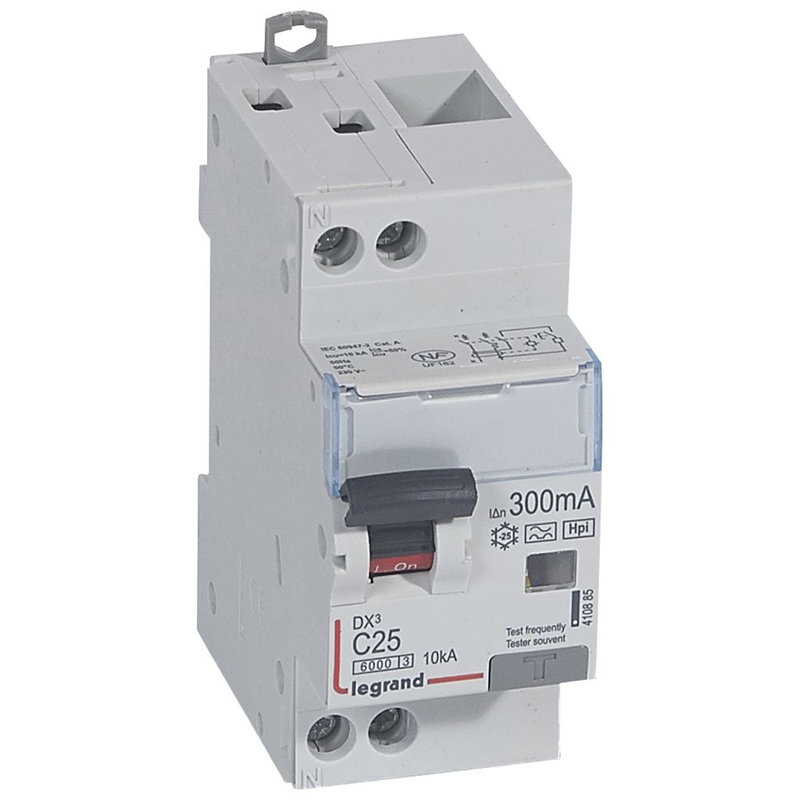 Legrand 410885 - Disj dif monobloc DX³6000 10kA arrivée haute/départ bas vis U+N 25A typeF 300mA