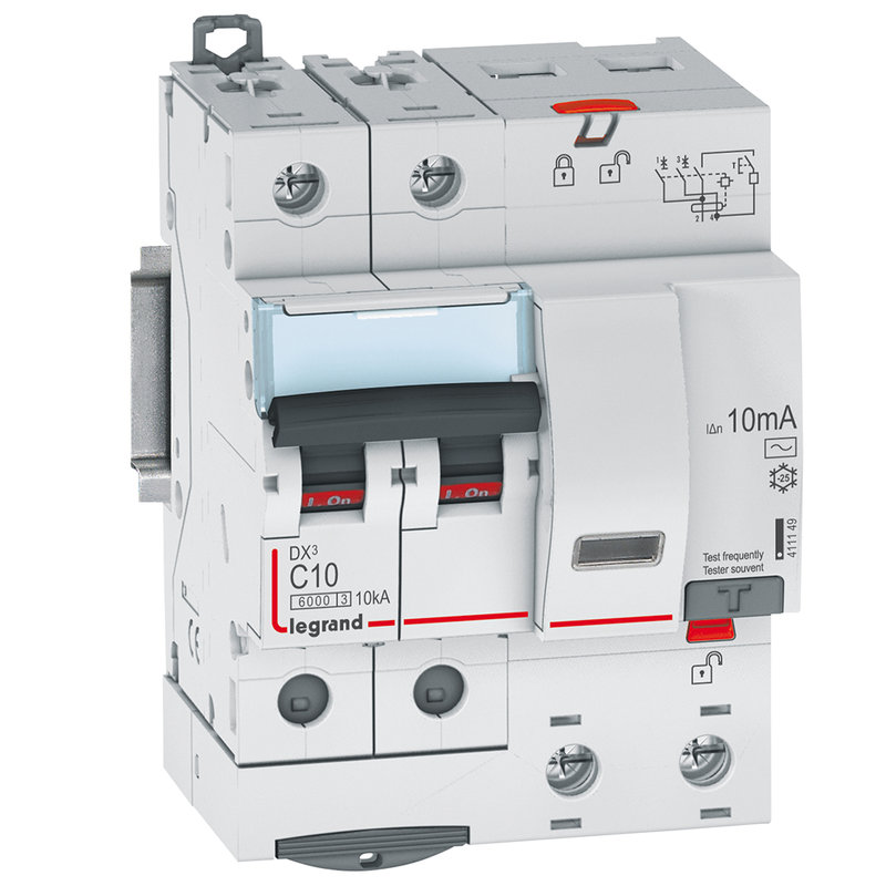 Legrand 411149 - Disjoncteur diff DX³ 6000 -vis-2P-230/400V~-10A -typeAC -10mA- courbe C - 4 mod