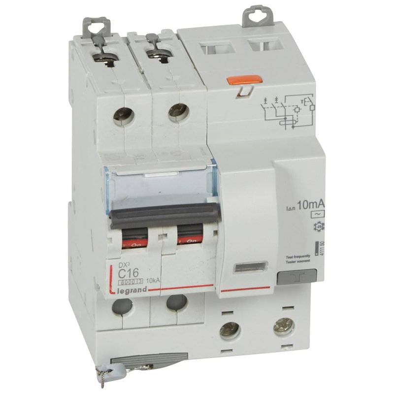 Legrand 411150 - Disjoncteur diff DX³ 6000 -vis-2P-230/400V~-16A -typeAC -10mA- courbe C - 4 mod
