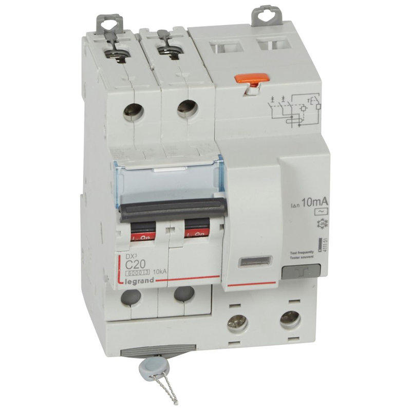 Legrand 411151 - Disjoncteur diff DX³ 6000 -vis-2P-230/400V~-20A -typeAC -10mA- courbe C - 4 mod