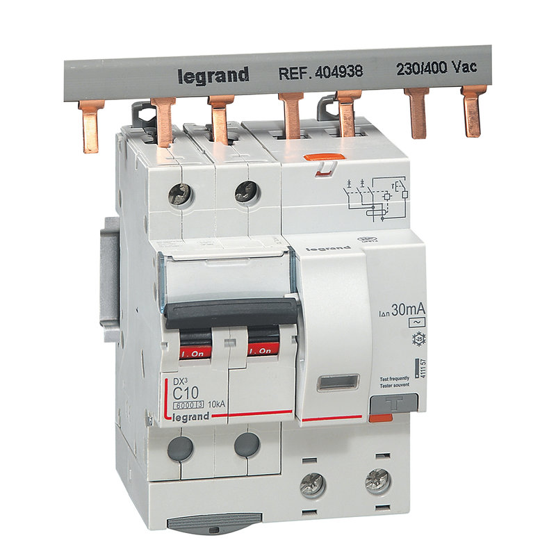Legrand 411157 - Disjoncteur diff DX³ 6000 -vis-2P-230/400V~-10A -typeAC -30mA- courbe C - 4 mod