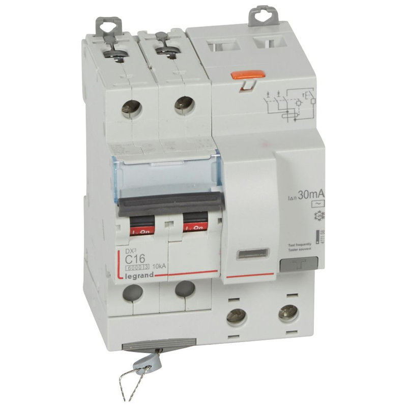 Legrand 411158 - Disjoncteur diff DX³ 6000 -vis-2P-230/400V~-16A -typeAC -30mA- courbe C - 4 mod