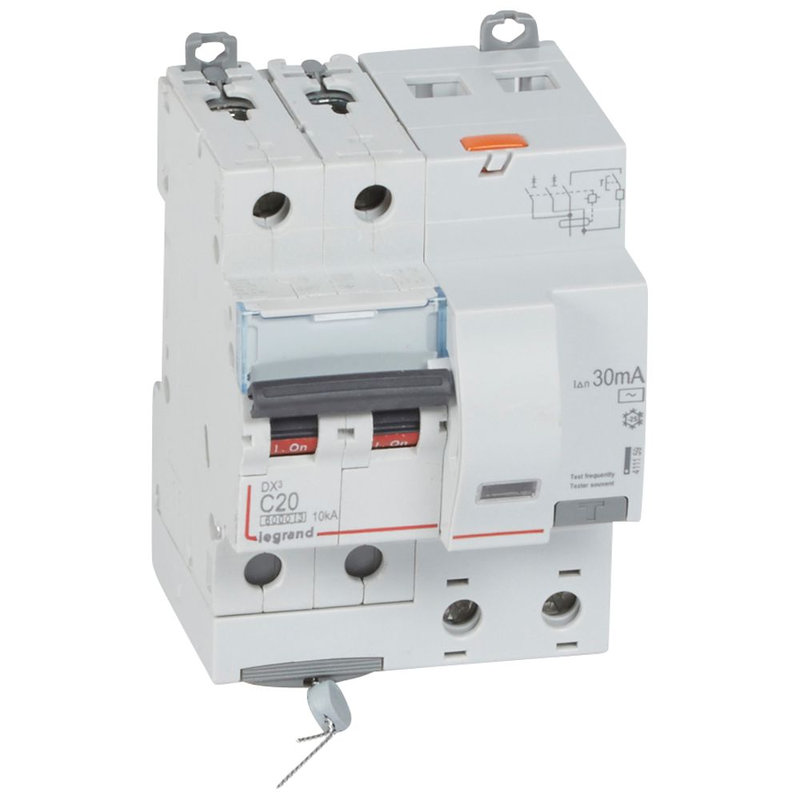 Legrand 411159 - Disjoncteur diff DX³ 6000 -vis-2P-230/400V~-20A -typeAC -30mA- courbe C - 4 mod