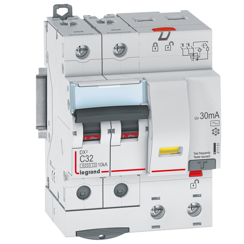 Legrand 411161 - Disjoncteur diff DX³ 6000 -vis-2P-230/400V~-32A -typeAC -30mA- courbe C - 4 mod