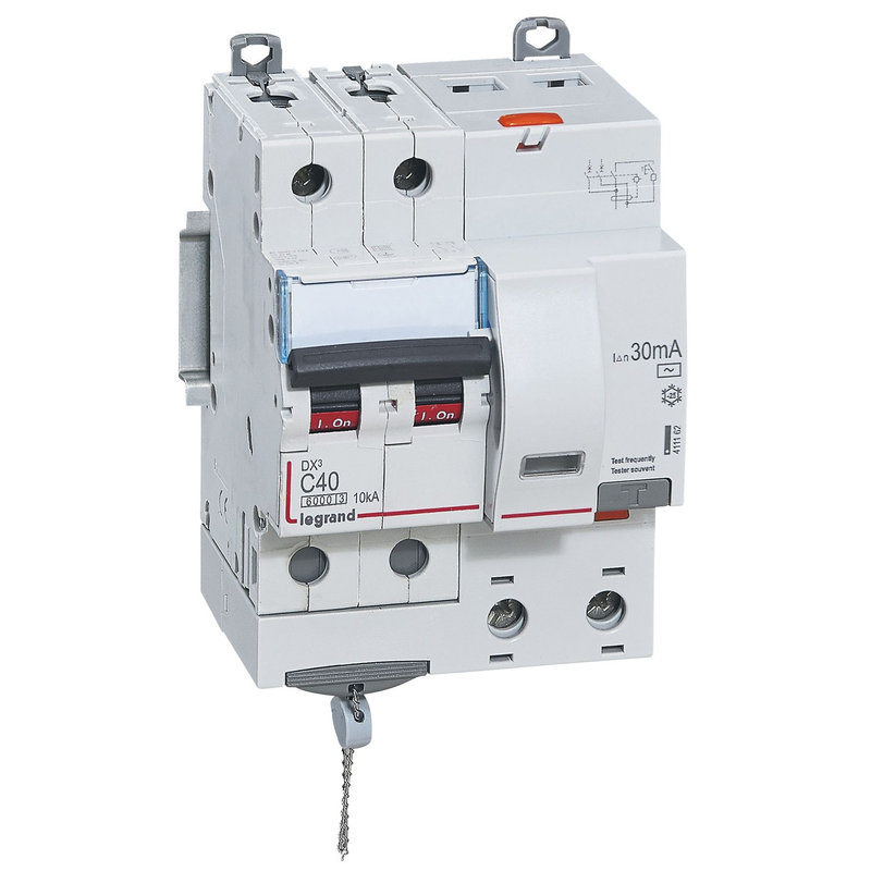 Legrand 411162 - Disjoncteur diff DX³ 6000 -vis-2P-230/400V~-40A -typeAC -30mA- courbe C - 4 mod
