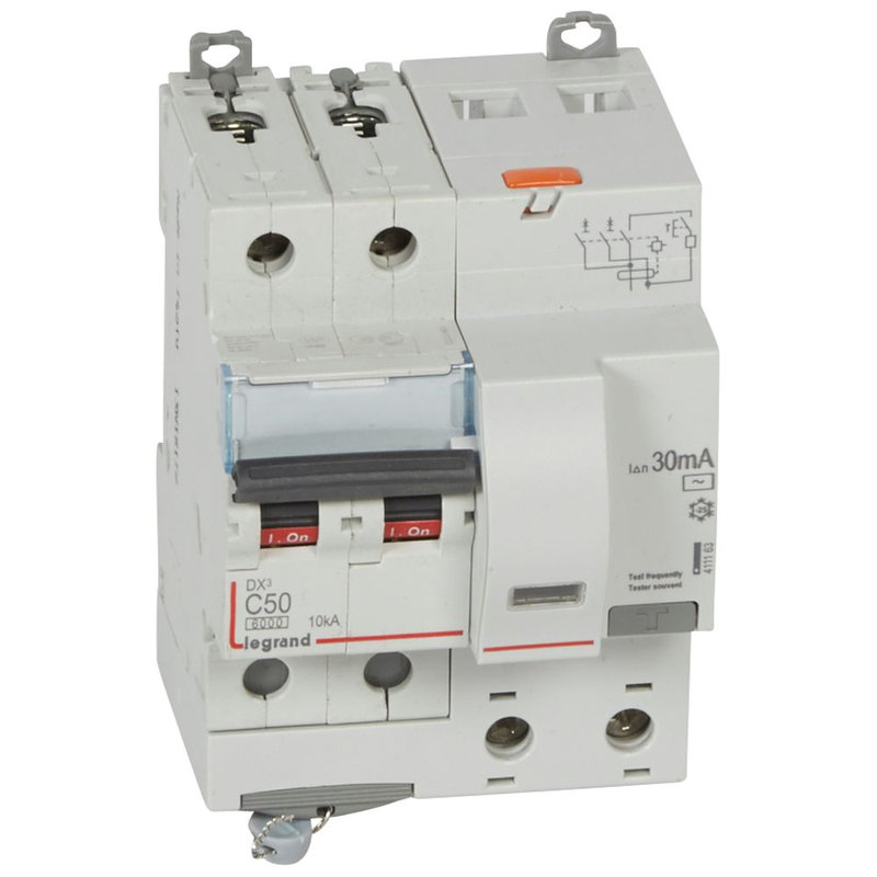 Legrand 411163 - Disjoncteur diff DX³ 6000 -vis-2P-230/400V~-50A -typeAC -30mA- courbe C - 4 mod