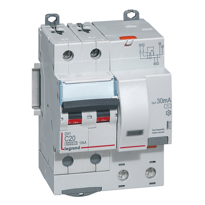 Legrand 411165 - Disjoncteur diff DX³ 6000 -vis/auto-2P 230/400V~-20A-typeAC-30mA-courbe C - 4M