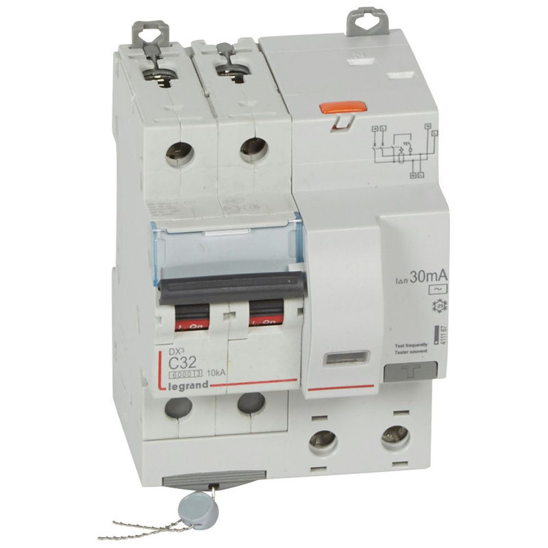 Legrand 411167 - Disjoncteur diff DX³ 6000 -vis/auto-2P 230/400V~-32A-typeAC-30mA-courbe C - 4M