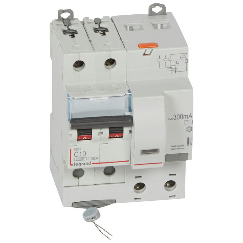 Legrand 411171 - Disjoncteur diff DX³ 6000 -vis-2P-230/400V~-10A -typeAC -300mA- courbe C - 4 mod