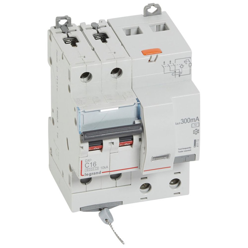 Legrand 411172 - Disjoncteur diff DX³ 6000 -vis-2P-230/400V~-16A -typeAC -300mA- courbe C - 4 mod