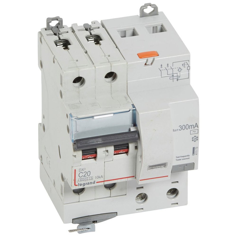 Legrand 411173 - Disjoncteur diff DX³ 6000 -vis-2P-230/400V~-20A -typeAC -300mA- courbe C - 4 mod