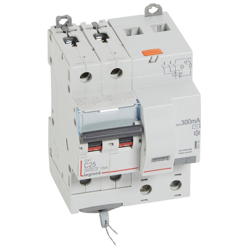 Legrand 411174 - Disjoncteur diff DX³ 6000 -vis-2P-230/400V~-25A -typeAC -300mA-c ourbe C - 4 mod