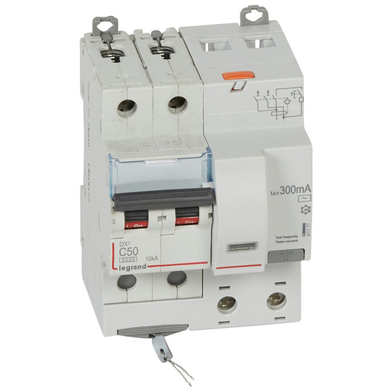 Legrand 411177 - Disjoncteur diff DX³ 6000 -vis-2P-230/400V~-50A -typeAC -300mA- courbe C - 4 mod