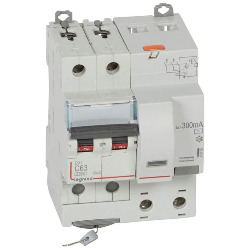 Legrand 411178 - Disjoncteur diff DX³ 6000 -vis-2P-230/400V~-63A -typeAC-300mA- courbe C - 4 mod