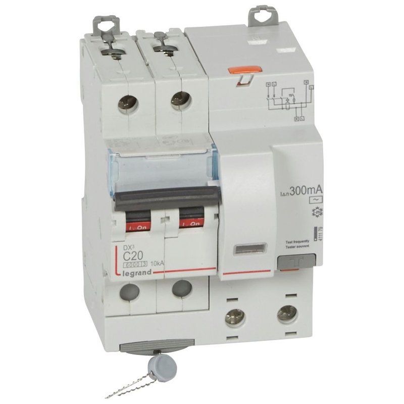 Legrand 411179 - Disjoncteur diff DX³ 6000 -vis/auto-2P 230/400V~-20A-typeAC-300mA-courbeC - 4mod