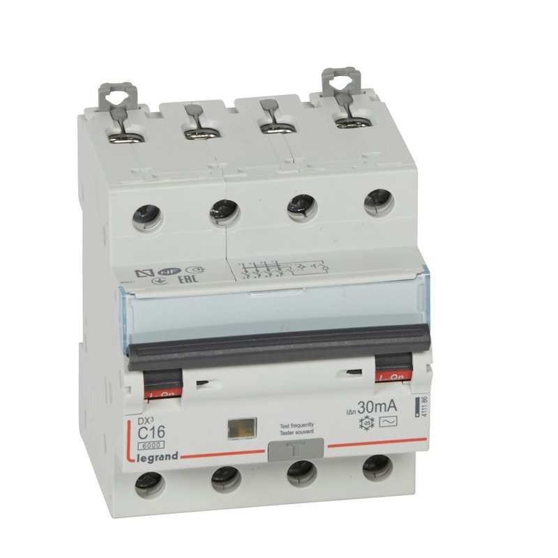 Legrand 411186 - Disj. diff monobloc DX³6000 10kA arrivée haut/départ bas vis 4P 16A typeAC 30mA