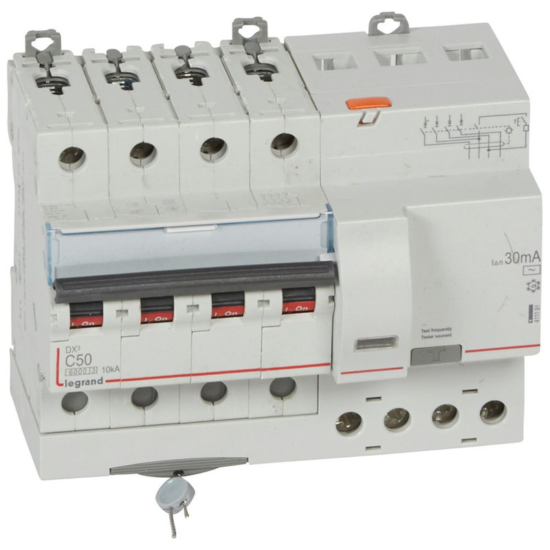 Legrand 411191 - Disj. diff monobloc DX³6000 10kA arrivée haut/départ bas vis 4P 50A typeAC 30mA