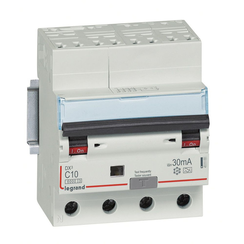 Legrand 411193 - Disjoncteur diff DX³ 6000-auto/vis- 4P 400V~ -10A - type A 30mA -courbe C -4 mod