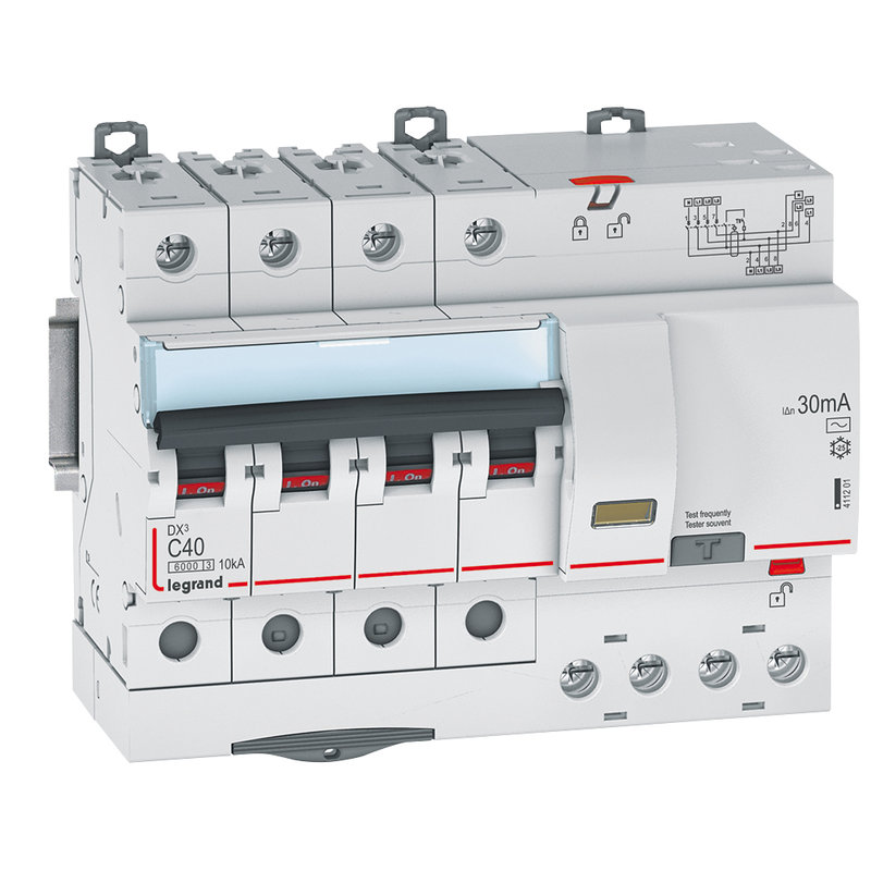 Legrand 411201 - Disjoncteur diff DX³ 6000 -vis/auto-4P-400V~-40A-typeAC-30mA-10kA-courbe C - 7M