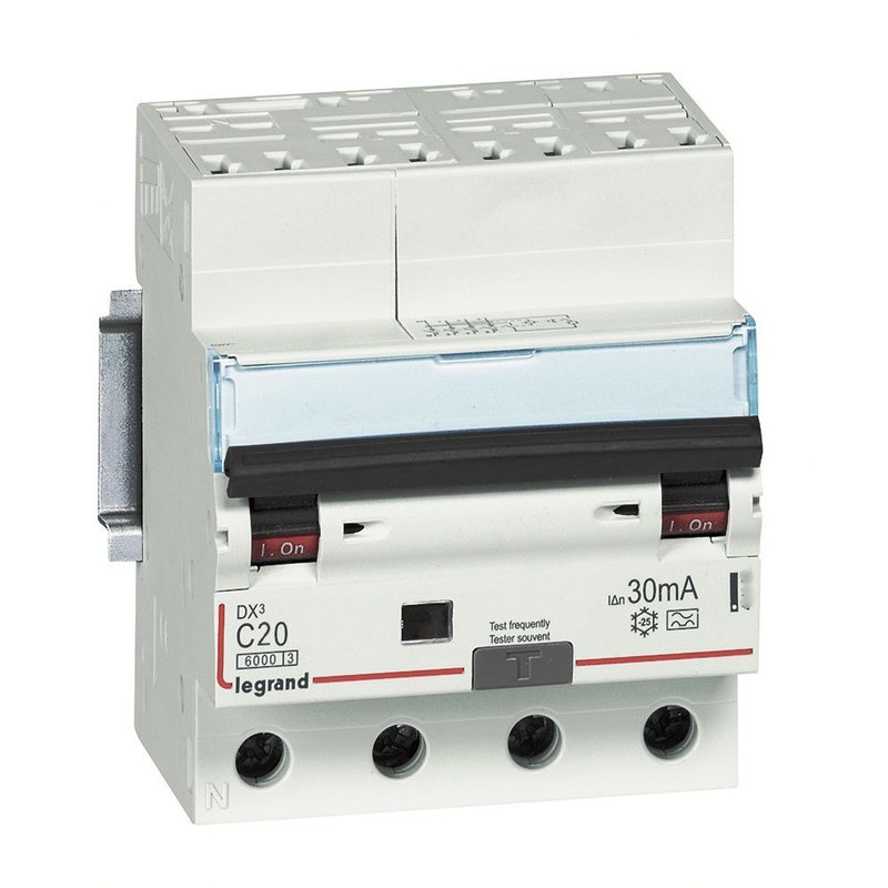 Legrand 411212 - Disjoncteur diff DX³ 6000-auto/vis- 4P 400V~ -20A - type A 30mA -courbe C -4 mod