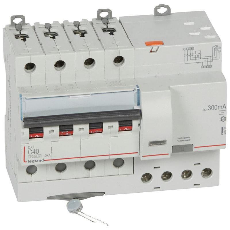Legrand 411220 - Disjoncteur diff DX³ 6000 -vis/auto-4P-400V~-40A-typeAC-300mA-10kA-courbe C - 7M