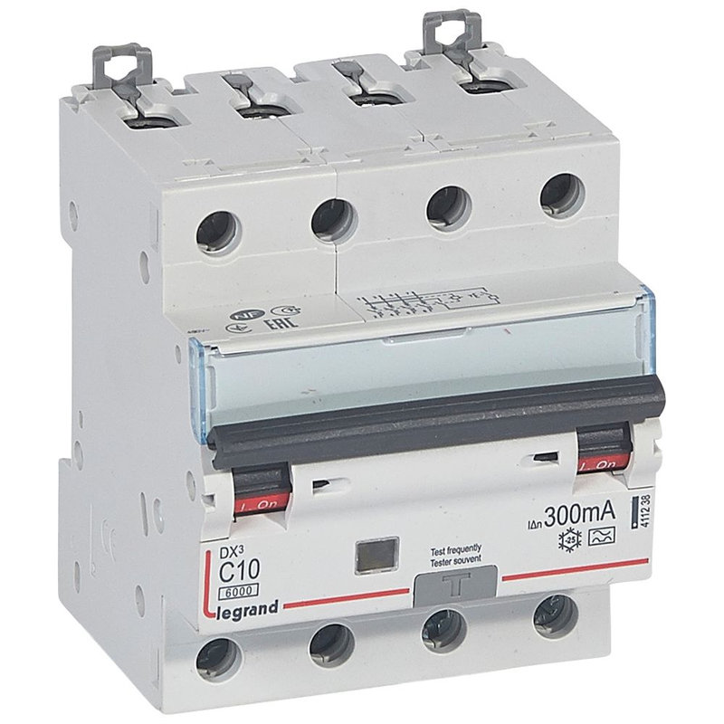 Legrand 411238 - disj. diff monobloc DX³6000 10kA arrivée haute/départ bas vis 4P 10A typeA 300mA