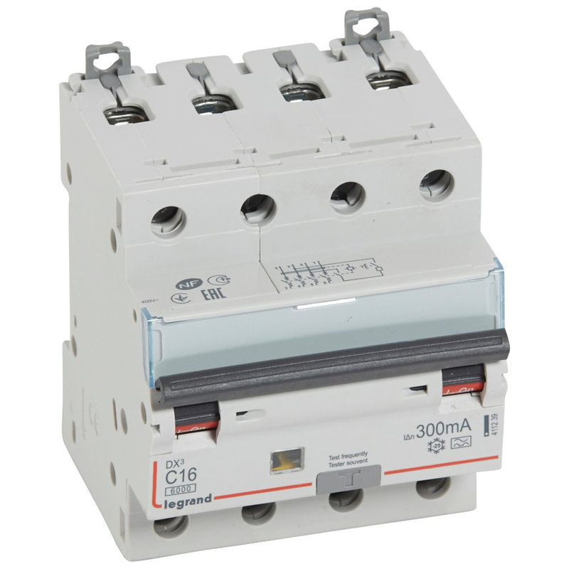 Legrand 411239 - Disj. diff monobloc DX³6000 10kA arrivée haut/départ bas vis 4P 16A typeA 300mA