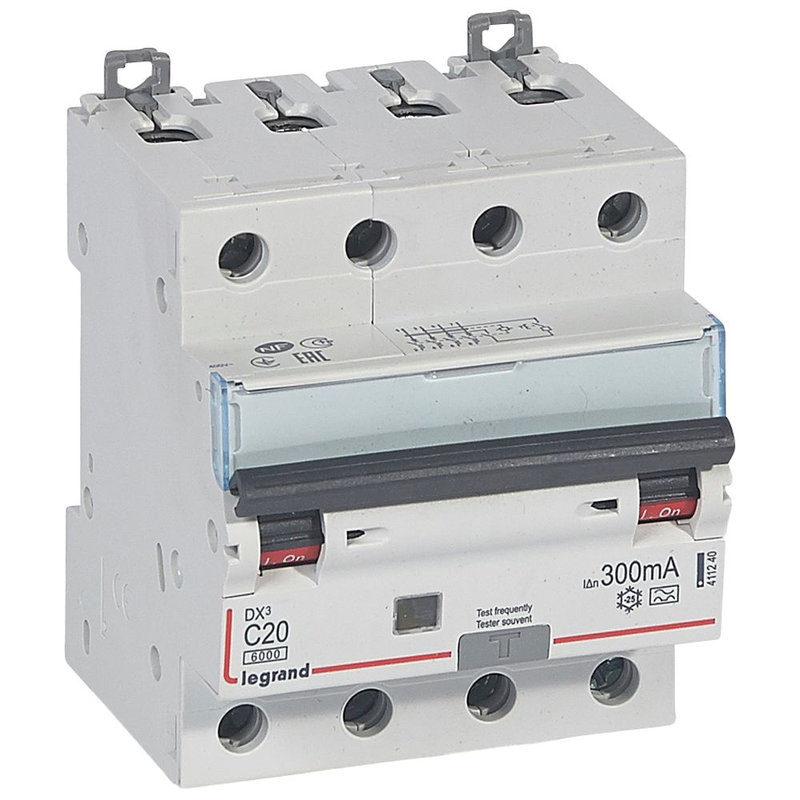 Legrand 411240 - Disj. diff monobloc DX³6000 10kA arrivée haut/départ bas vis 4P 20A typeA 300mA