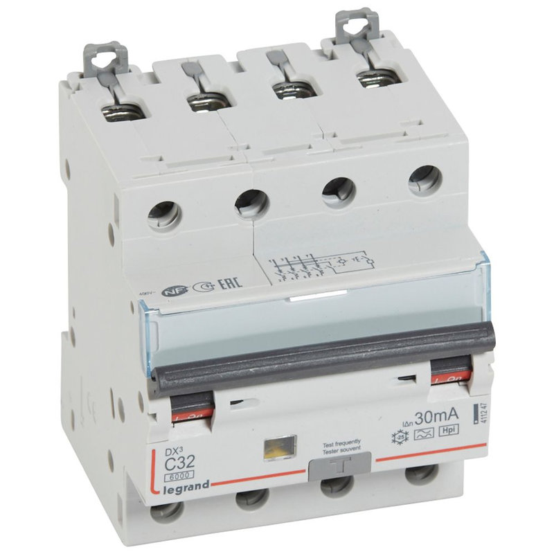 Legrand 411247 - Disj. diff monobloc DX³6000 10kA arrivée haut/départ bas à vis 4P 32A typeF 30mA