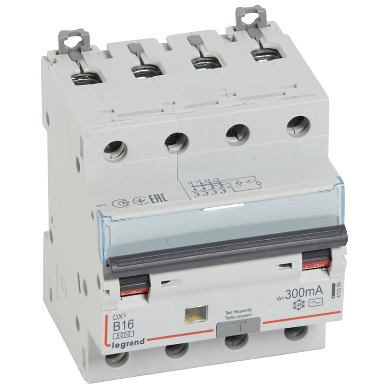 Legrand 411359 - Disjoncteur diff DX³ 6000 -vis- 4P 400V~ -16A - typeAC 300mA - courbe B - 4M
