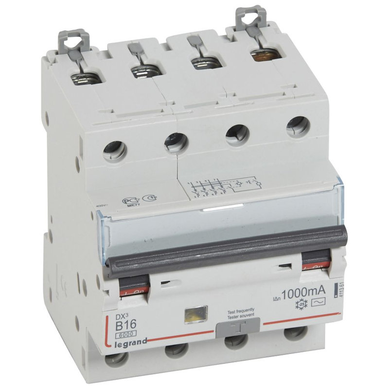 Legrand 411361 - Disjoncteur diff DX³ 6000 -vis- 4P 400V~ -16A - typeAC 1000mA - courbe B - 4M