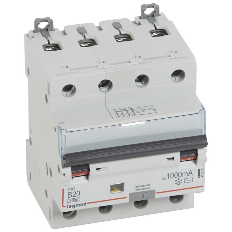 Legrand 411362 - Disjoncteur diff DX³ 6000 -vis- 4P 400V~ -20 A - typeAC 1000mA - courbe B - 4M