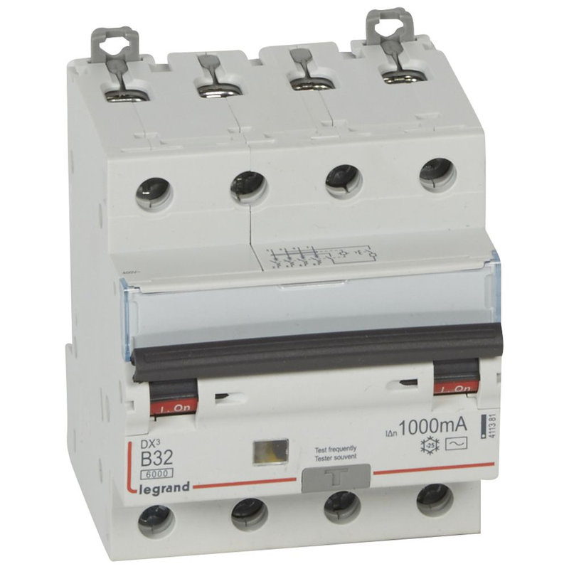 Legrand 411381 - Disjoncteur diff DX³ 6000 -vis/vis- 4P 400V~32A - typeAC 1000mA - courbe B - 4 M