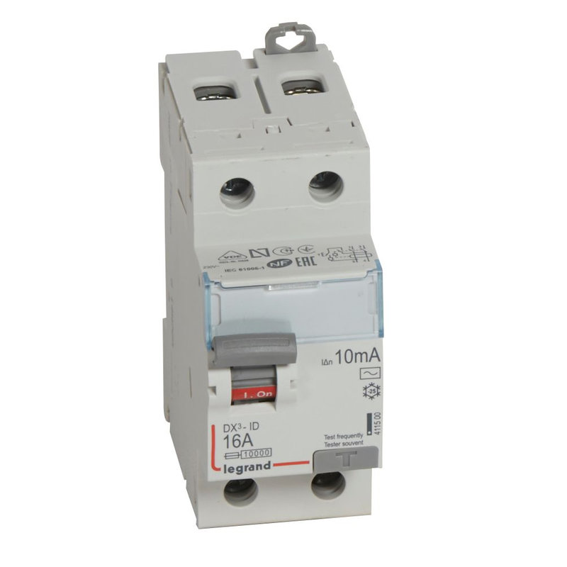 Legrand 411500 - Interrupteur différentiel DX³-ID haut/bas vis - 2P 230V~ 16A typeAC 10mA - 2 mod