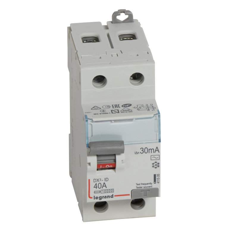 Legrand 411505 - Interrupteur différentiel DX³-ID haut/bas vis - 2P 230V~ 40A typeAC 30mA - 2 mod